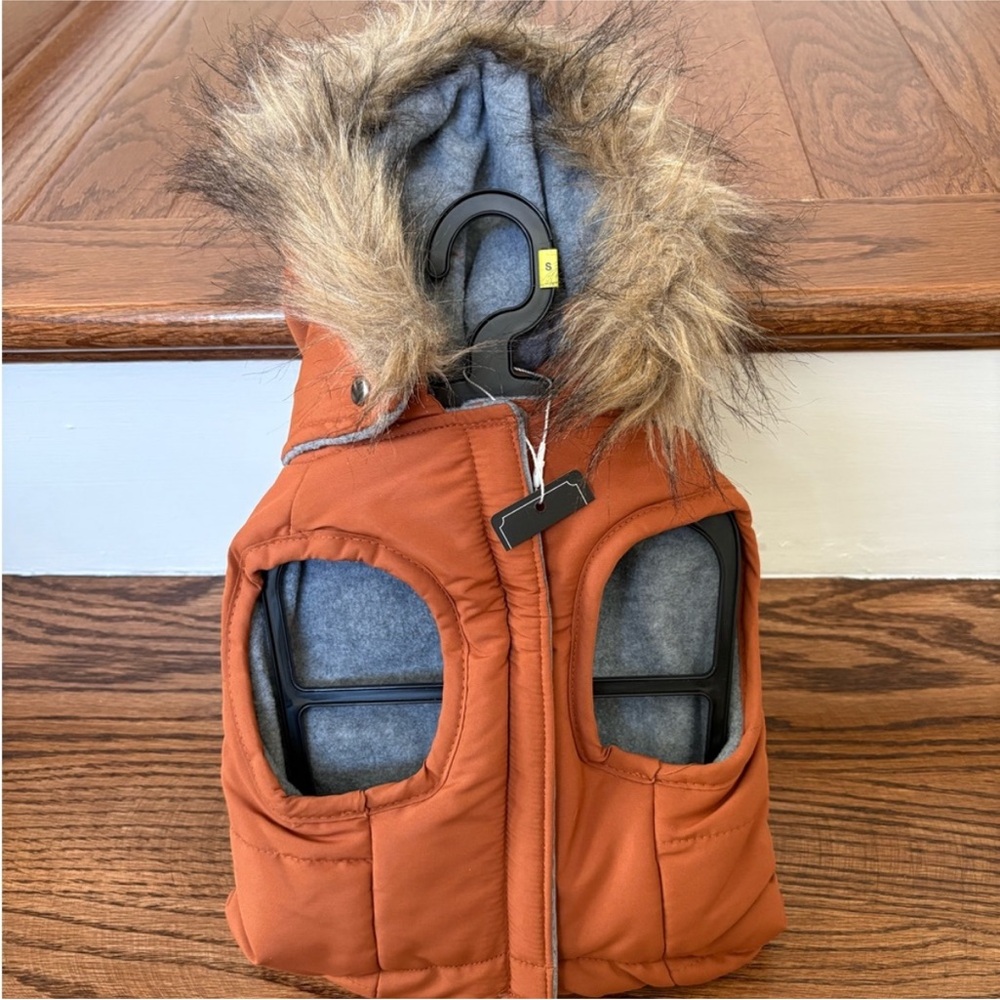 Rust Dog Vest with Fur Trim